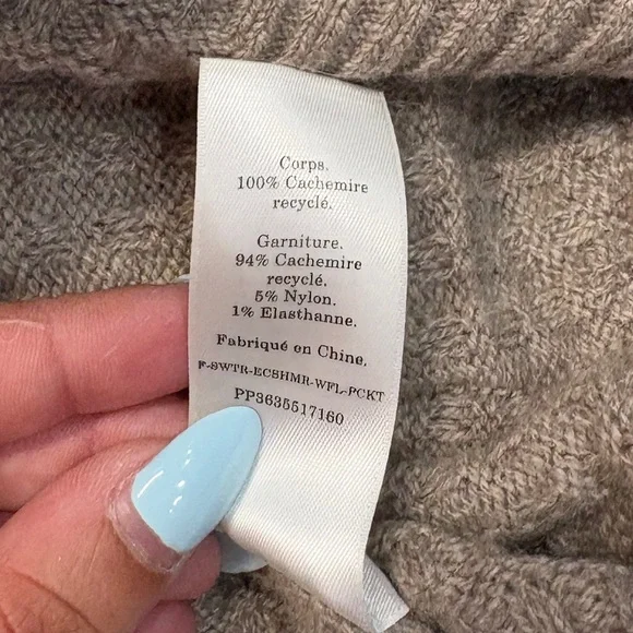 Everlane The Belgian-Waffle Recycled Cashmere Pocket Pullover Sweater Tan Cream - Picture 6 of 7